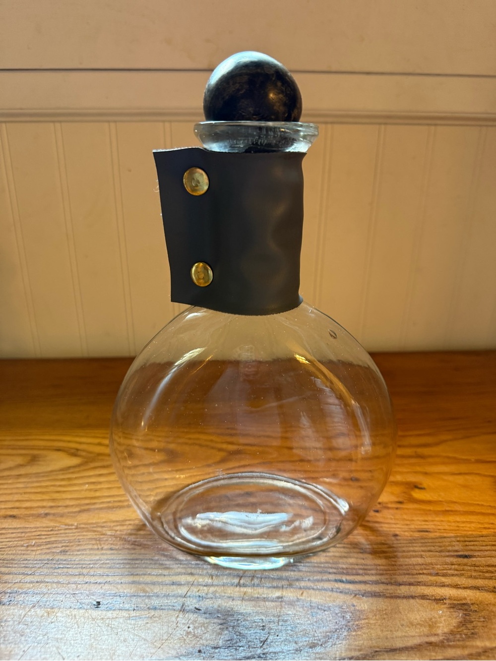 Wine Carafe with Grey Cuff and Wood Ball Stopper